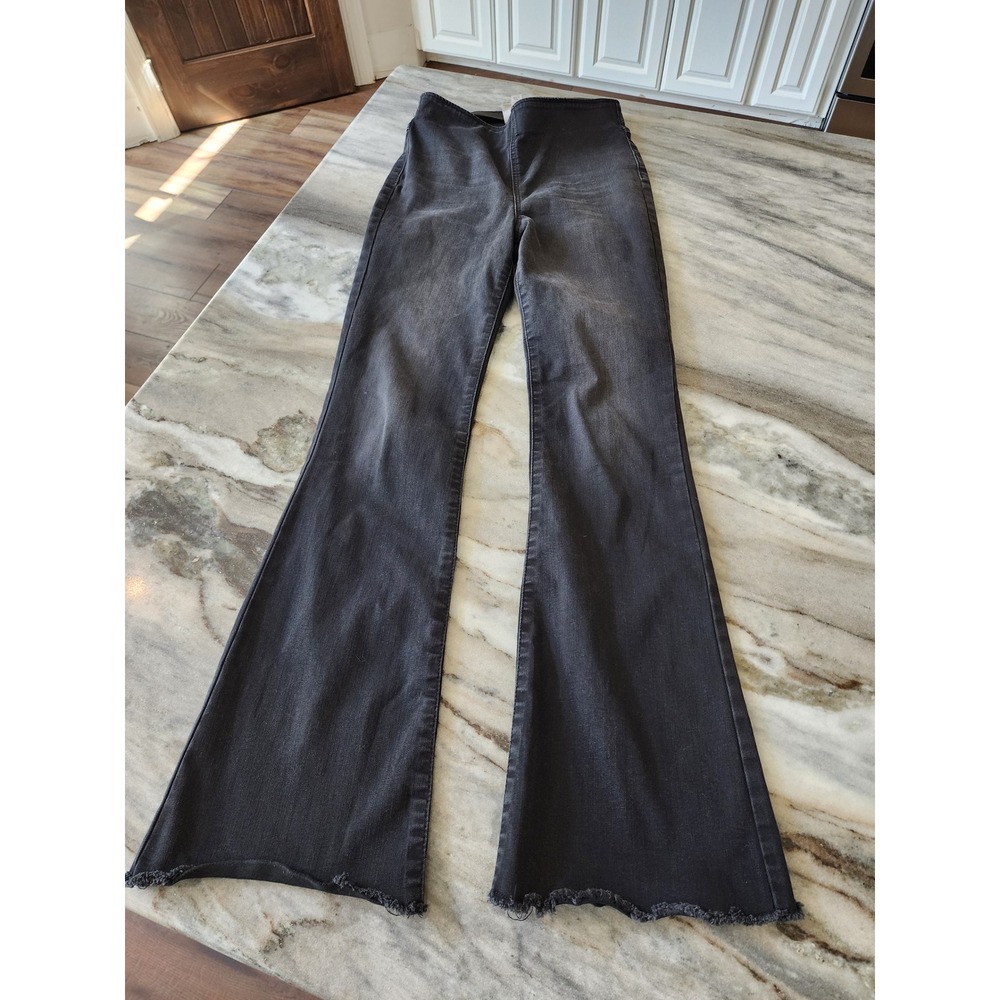 Knox Rose Womens High Rise Flare Jeans Faded Black Pull On Western Size 4